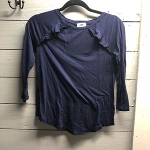 Old Navy Womens Ruffle Accent Blouse Navy Blue XSmall